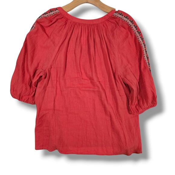 J.Jill Women’s coral Embroidered Peasant Top – Petite Medium, Cotton Rayon Blend - Picture 3 of 8